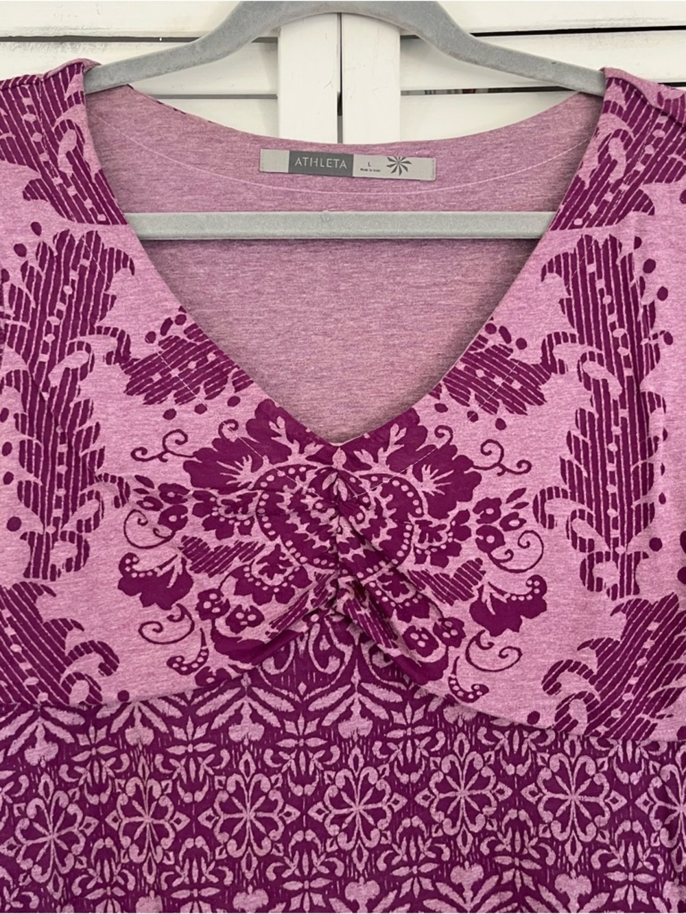 Athleta Hot Creek Plum Patterned V-Neck Long Sleeve Dress - Picture 5 of 5